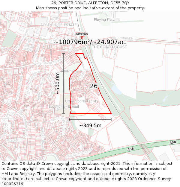 26, PORTER DRIVE, ALFRETON, DE55 7QY: Plot and title map