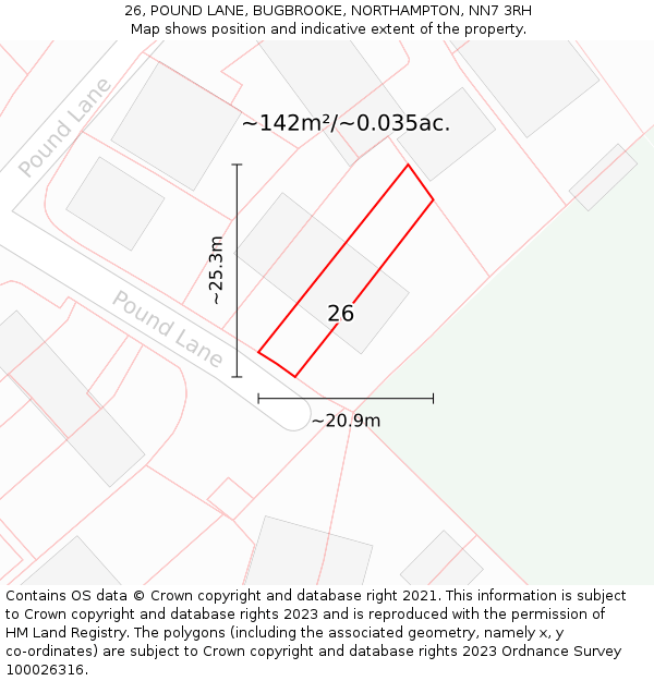 26, POUND LANE, BUGBROOKE, NORTHAMPTON, NN7 3RH: Plot and title map