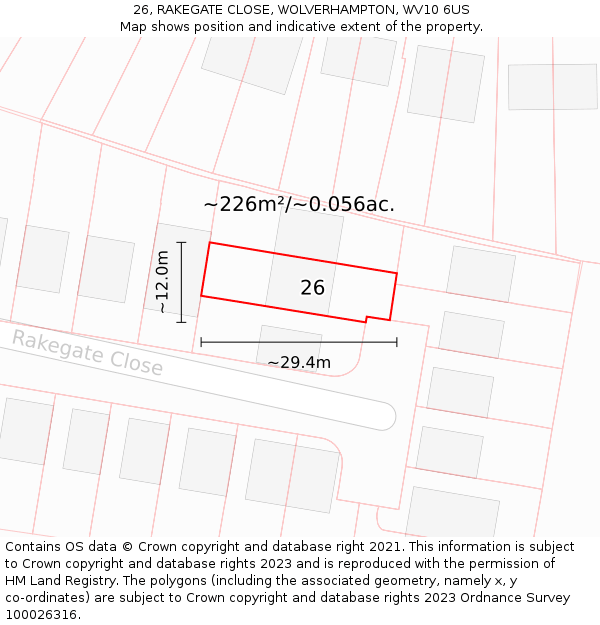 26, RAKEGATE CLOSE, WOLVERHAMPTON, WV10 6US: Plot and title map