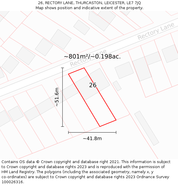 26, RECTORY LANE, THURCASTON, LEICESTER, LE7 7JQ: Plot and title map