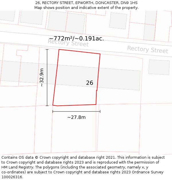 26, RECTORY STREET, EPWORTH, DONCASTER, DN9 1HS: Plot and title map