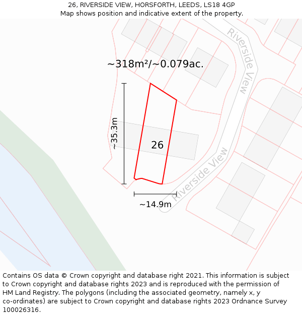 26, RIVERSIDE VIEW, HORSFORTH, LEEDS, LS18 4GP: Plot and title map