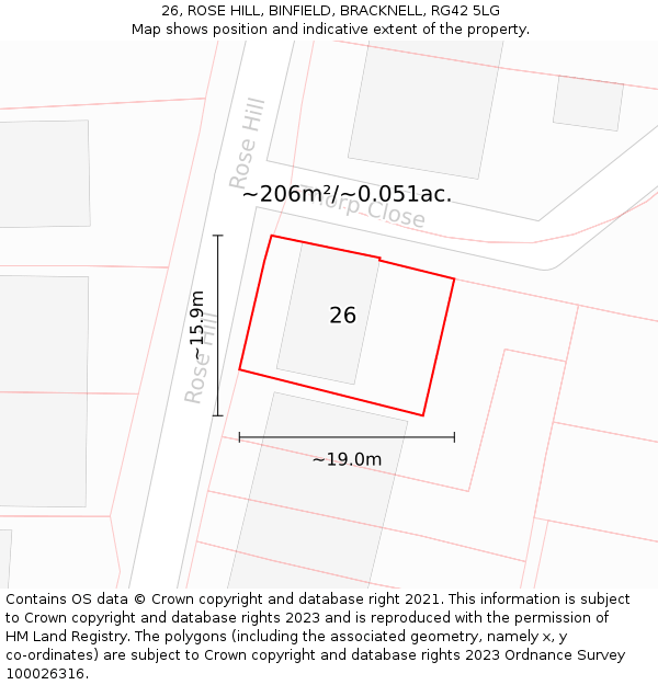 26, ROSE HILL, BINFIELD, BRACKNELL, RG42 5LG: Plot and title map