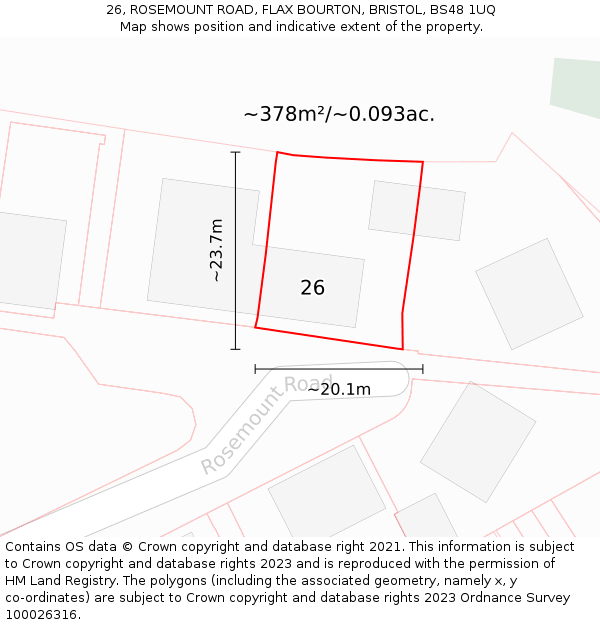 26, ROSEMOUNT ROAD, FLAX BOURTON, BRISTOL, BS48 1UQ: Plot and title map