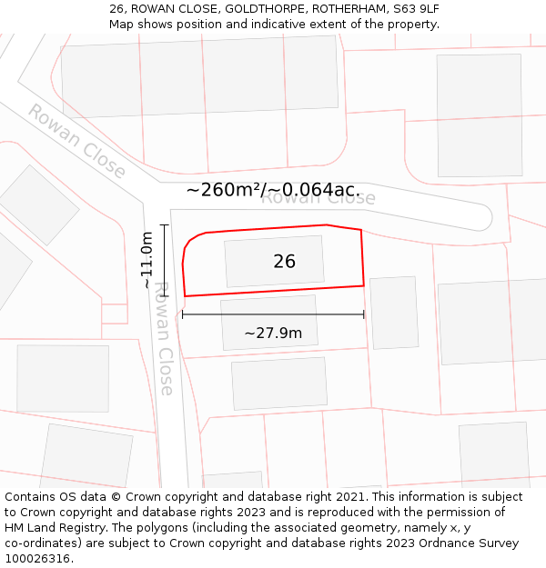 26, ROWAN CLOSE, GOLDTHORPE, ROTHERHAM, S63 9LF: Plot and title map