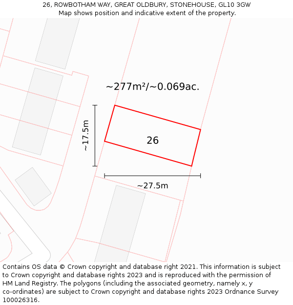 26, ROWBOTHAM WAY, GREAT OLDBURY, STONEHOUSE, GL10 3GW: Plot and title map