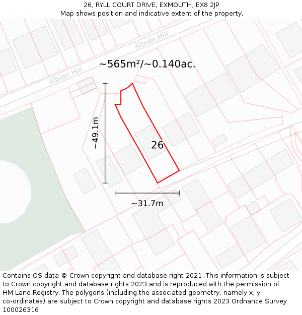 26, RYLL COURT DRIVE, EXMOUTH, EX8 2JP: Plot and title map