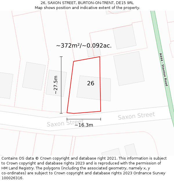 26, SAXON STREET, BURTON-ON-TRENT, DE15 9RL: Plot and title map