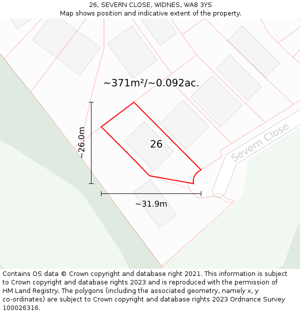 26, SEVERN CLOSE, WIDNES, WA8 3YS: Plot and title map