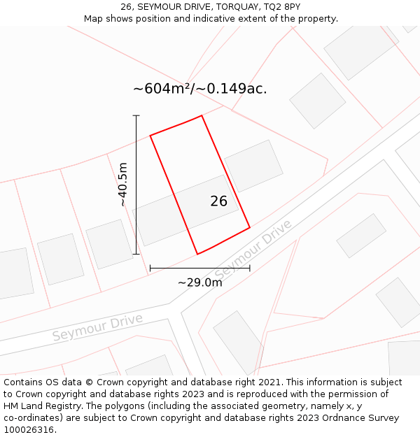 26, SEYMOUR DRIVE, TORQUAY, TQ2 8PY: Plot and title map