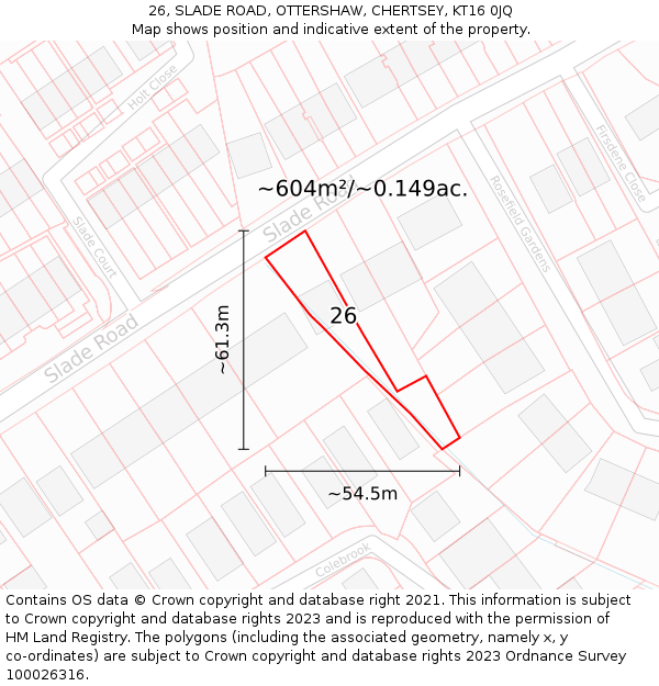 26, SLADE ROAD, OTTERSHAW, CHERTSEY, KT16 0JQ: Plot and title map