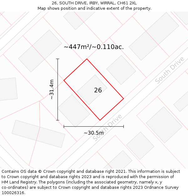 26, SOUTH DRIVE, IRBY, WIRRAL, CH61 2XL: Plot and title map