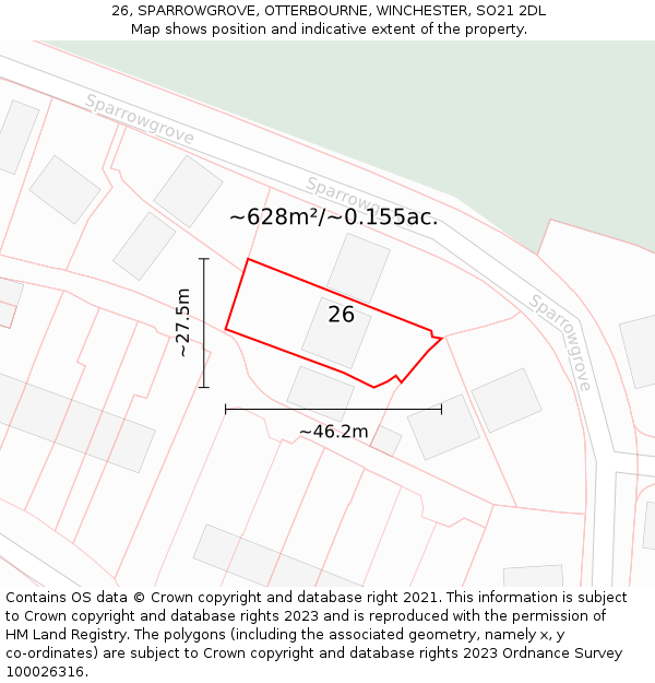 26, SPARROWGROVE, OTTERBOURNE, WINCHESTER, SO21 2DL: Plot and title map