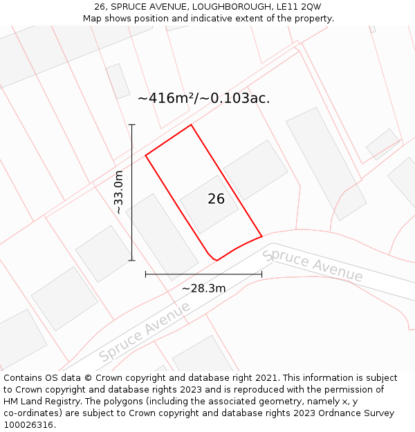 26, SPRUCE AVENUE, LOUGHBOROUGH, LE11 2QW: Plot and title map