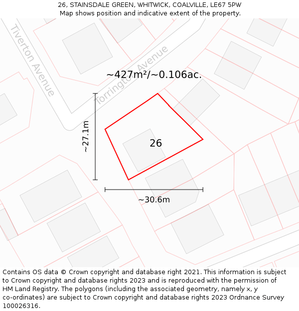 26, STAINSDALE GREEN, WHITWICK, COALVILLE, LE67 5PW: Plot and title map