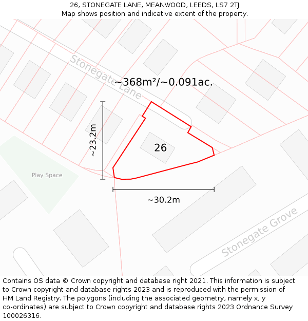 26, STONEGATE LANE, MEANWOOD, LEEDS, LS7 2TJ: Plot and title map