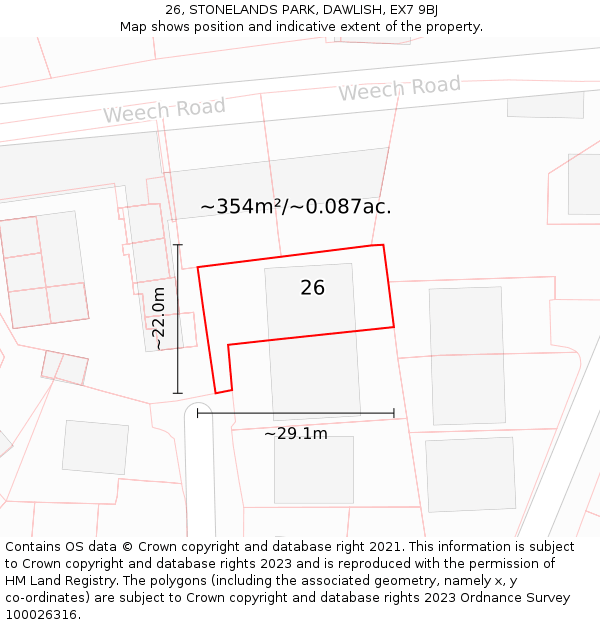 26, STONELANDS PARK, DAWLISH, EX7 9BJ: Plot and title map