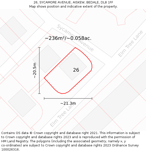 26, SYCAMORE AVENUE, AISKEW, BEDALE, DL8 1FF: Plot and title map