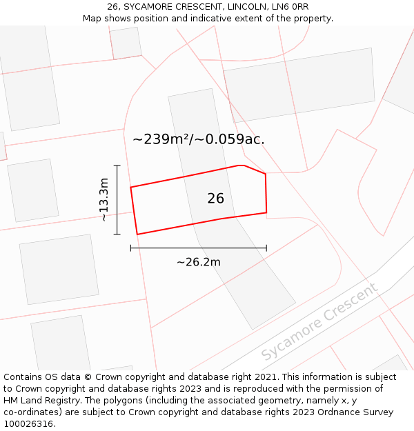 26, SYCAMORE CRESCENT, LINCOLN, LN6 0RR: Plot and title map