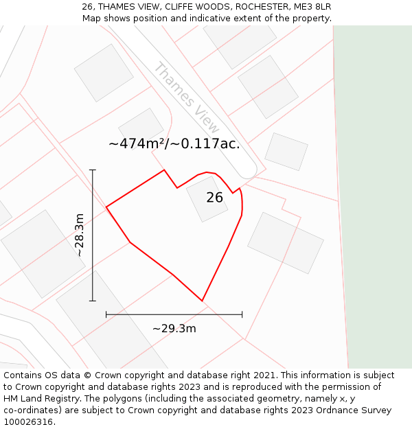 26, THAMES VIEW, CLIFFE WOODS, ROCHESTER, ME3 8LR: Plot and title map