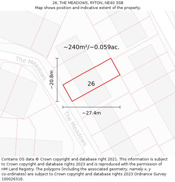 26, THE MEADOWS, RYTON, NE40 3SB: Plot and title map