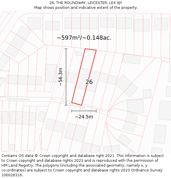 26, THE ROUNDWAY, LEICESTER, LE4 9JY: Plot and title map