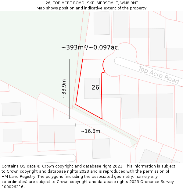 26, TOP ACRE ROAD, SKELMERSDALE, WN8 9NT: Plot and title map