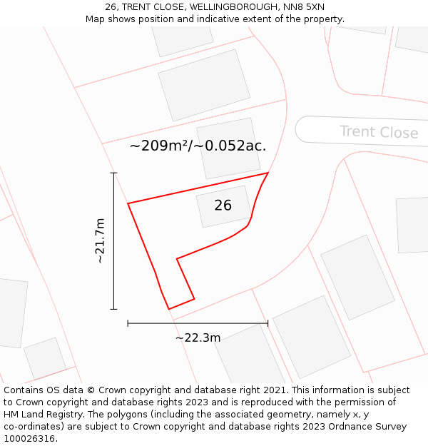 26, TRENT CLOSE, WELLINGBOROUGH, NN8 5XN: Plot and title map