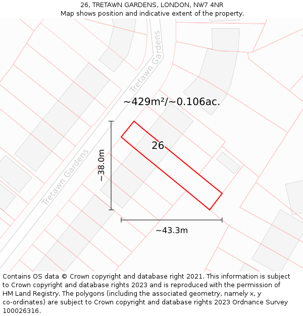 26, TRETAWN GARDENS, LONDON, NW7 4NR: Plot and title map