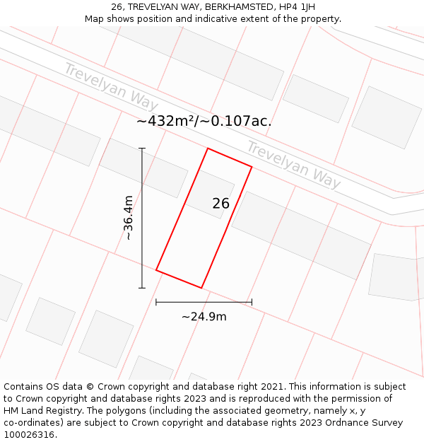 26, TREVELYAN WAY, BERKHAMSTED, HP4 1JH: Plot and title map