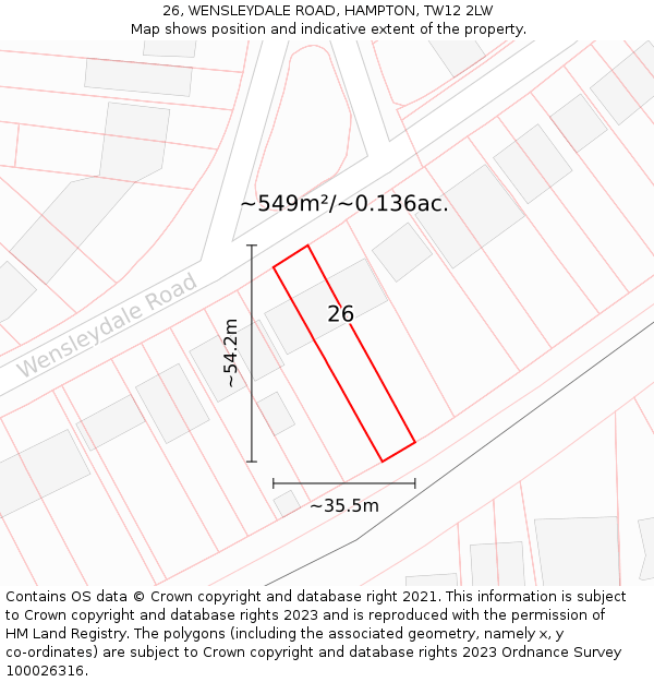 26, WENSLEYDALE ROAD, HAMPTON, TW12 2LW: Plot and title map