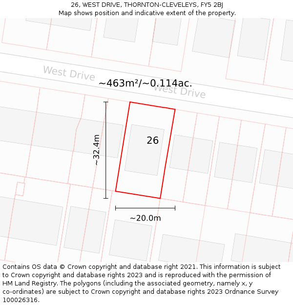 26, WEST DRIVE, THORNTON-CLEVELEYS, FY5 2BJ: Plot and title map