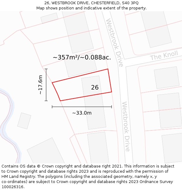 26, WESTBROOK DRIVE, CHESTERFIELD, S40 3PQ: Plot and title map