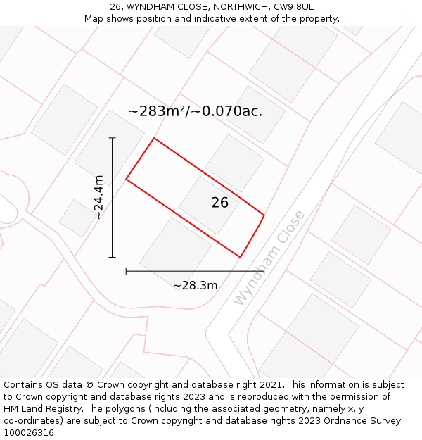 26, WYNDHAM CLOSE, NORTHWICH, CW9 8UL: Plot and title map