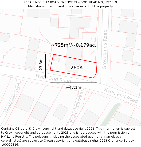 260A, HYDE END ROAD, SPENCERS WOOD, READING, RG7 1DL: Plot and title map