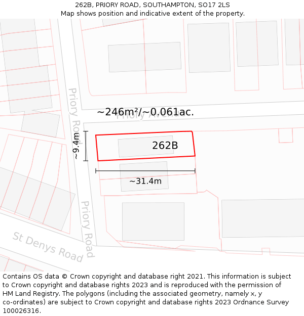 262B, PRIORY ROAD, SOUTHAMPTON, SO17 2LS: Plot and title map