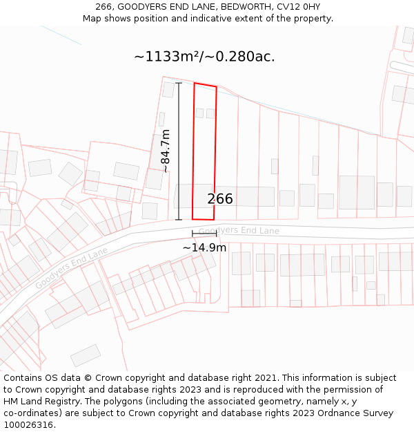 266, GOODYERS END LANE, BEDWORTH, CV12 0HY: Plot and title map