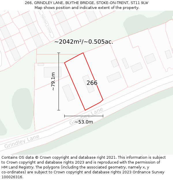 266, GRINDLEY LANE, BLYTHE BRIDGE, STOKE-ON-TRENT, ST11 9LW: Plot and title map