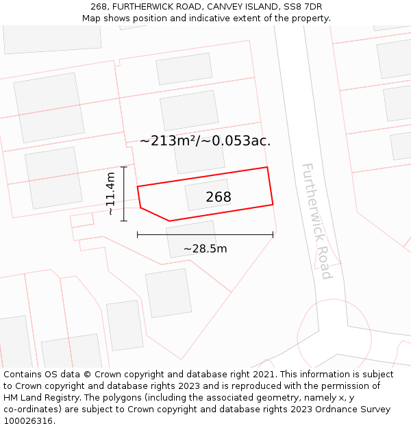 268, FURTHERWICK ROAD, CANVEY ISLAND, SS8 7DR: Plot and title map