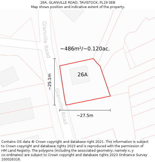 26A, GLANVILLE ROAD, TAVISTOCK, PL19 0EB: Plot and title map