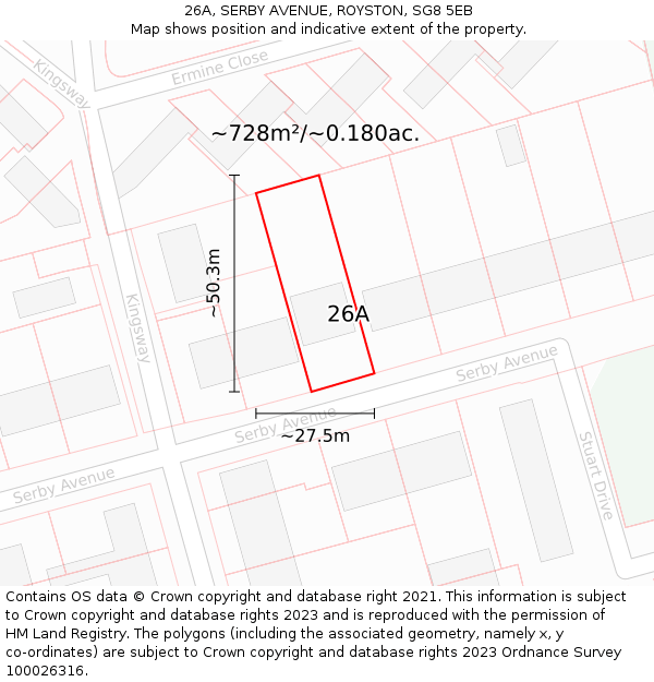 26A, SERBY AVENUE, ROYSTON, SG8 5EB: Plot and title map