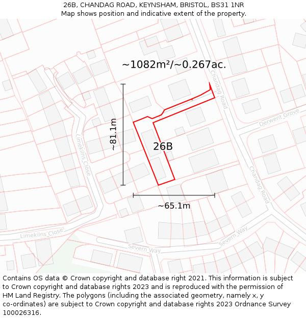 26B, CHANDAG ROAD, KEYNSHAM, BRISTOL, BS31 1NR: Plot and title map