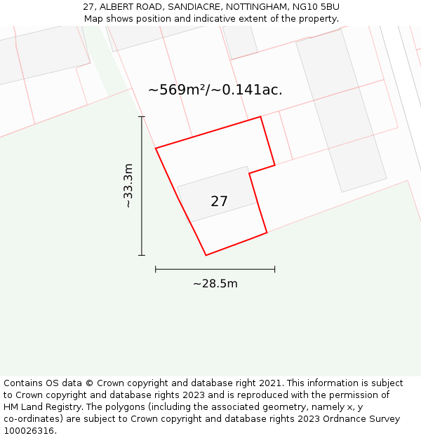 27, ALBERT ROAD, SANDIACRE, NOTTINGHAM, NG10 5BU: Plot and title map