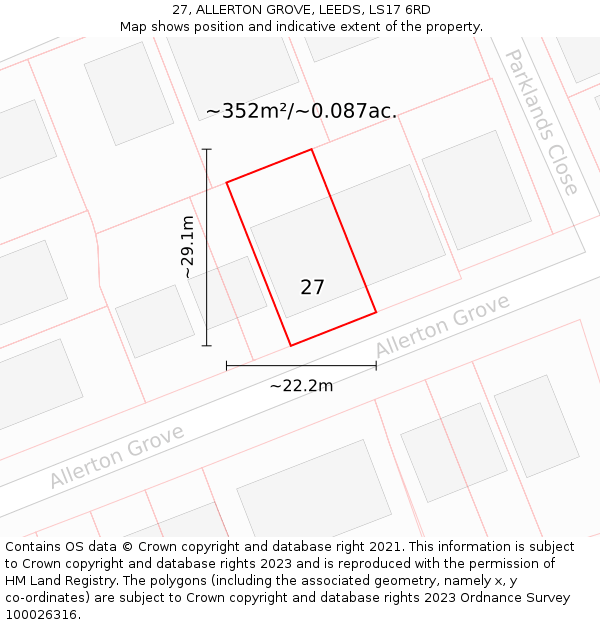 27, ALLERTON GROVE, LEEDS, LS17 6RD: Plot and title map