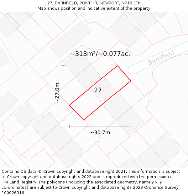 27, BARNFIELD, PONTHIR, NEWPORT, NP18 1TN: Plot and title map