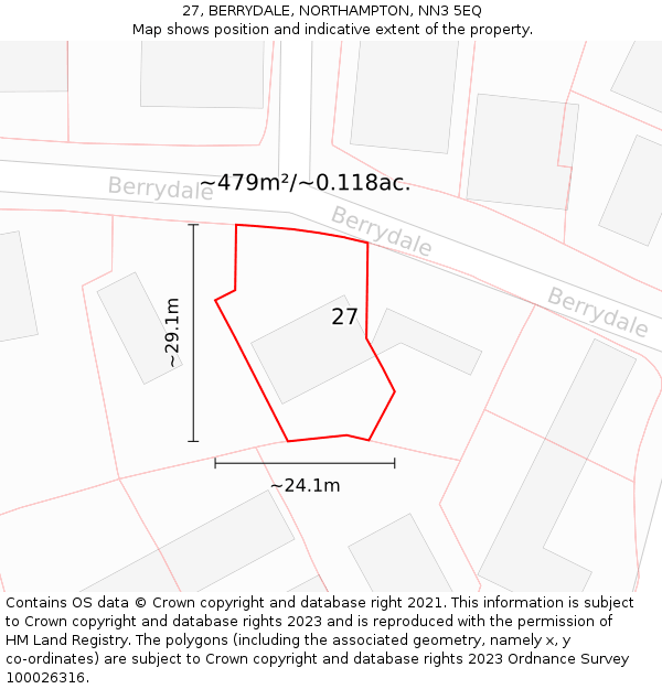 27, BERRYDALE, NORTHAMPTON, NN3 5EQ: Plot and title map