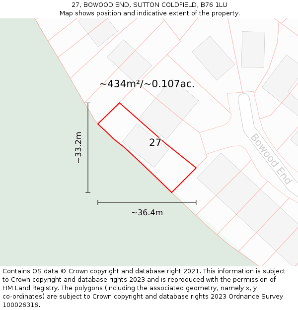 27, BOWOOD END, SUTTON COLDFIELD, B76 1LU: Plot and title map