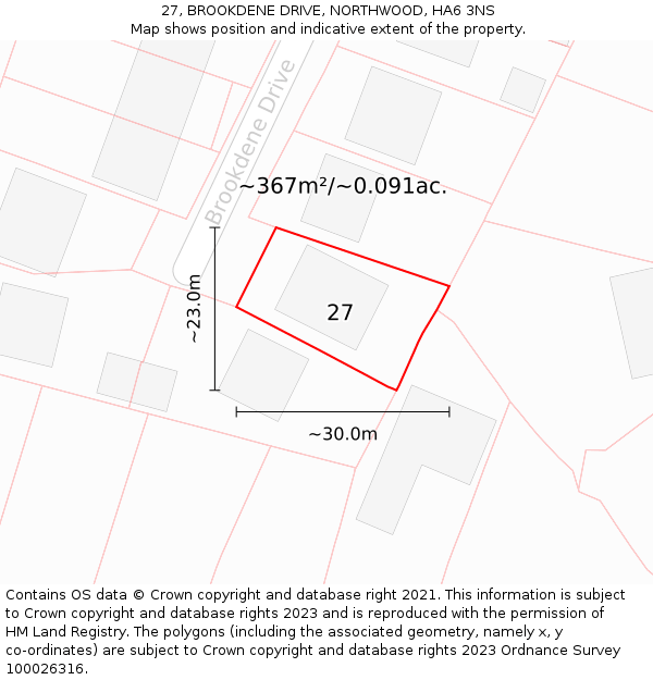 27, BROOKDENE DRIVE, NORTHWOOD, HA6 3NS: Plot and title map