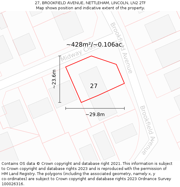 27, BROOKFIELD AVENUE, NETTLEHAM, LINCOLN, LN2 2TF: Plot and title map