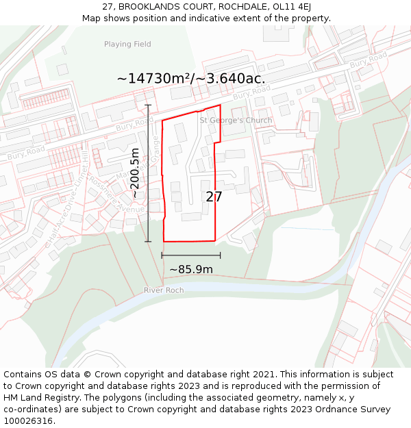 27, BROOKLANDS COURT, ROCHDALE, OL11 4EJ: Plot and title map